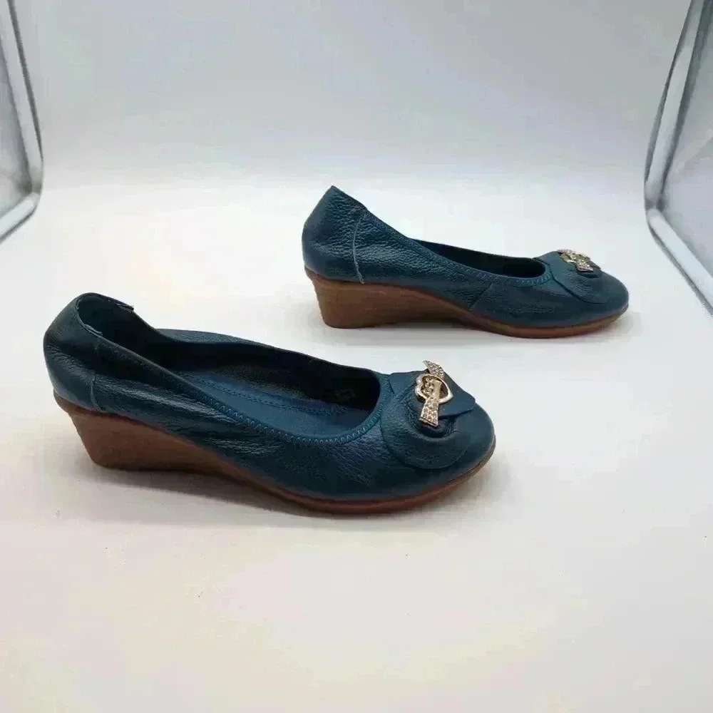 Rare Golddipenguin Blue Leather Heeled slipper rubber sole sz 5